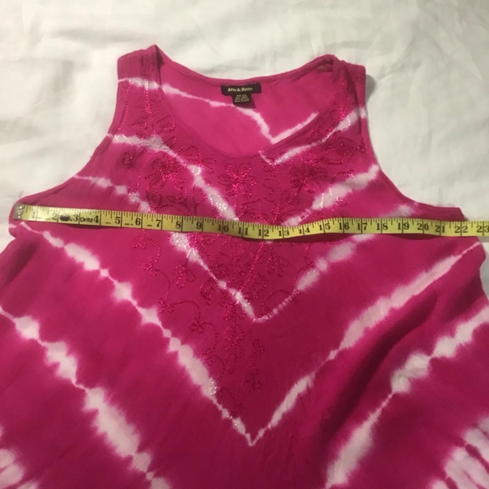 Ana & Rise Pink & White Tie Dyed V Neck Sleeveless Dress w/Embroidery, One Size - Picture 10 of 11